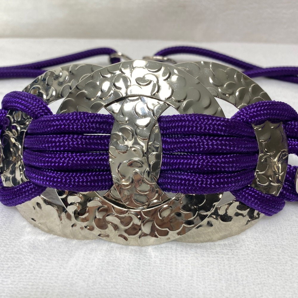 VTG Purple Macrame Rope Belt Silver Tone Centerpiece 30"